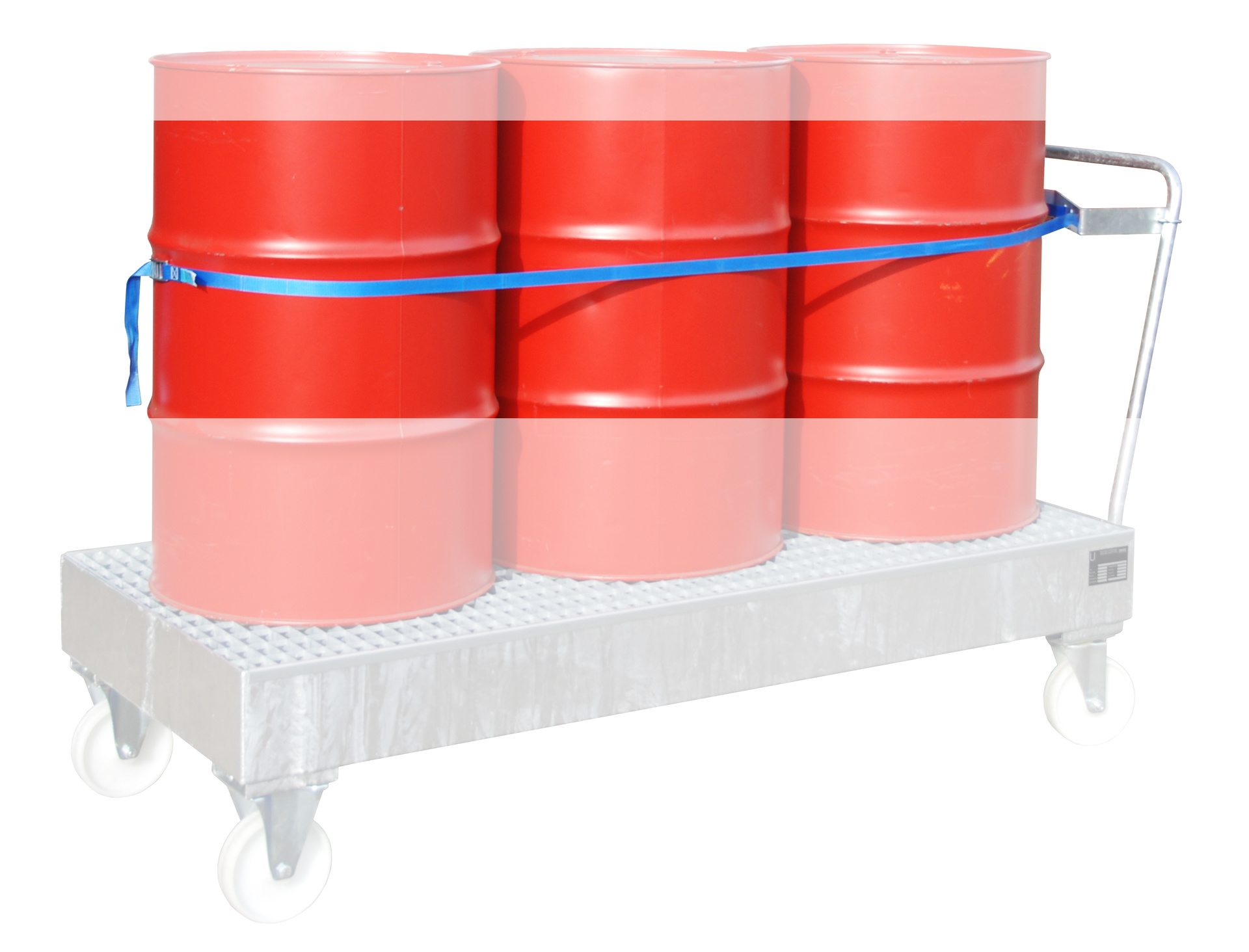 Fasshalterung mit Spanngurt für 3 x 200 Liter Fässer