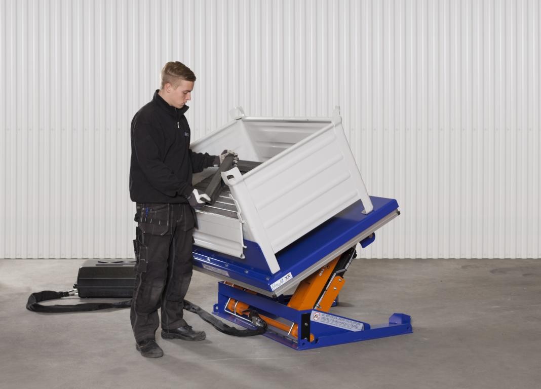 Hub-Neigegerät zum Heben und Neigen von Paletten und Gitterboxen