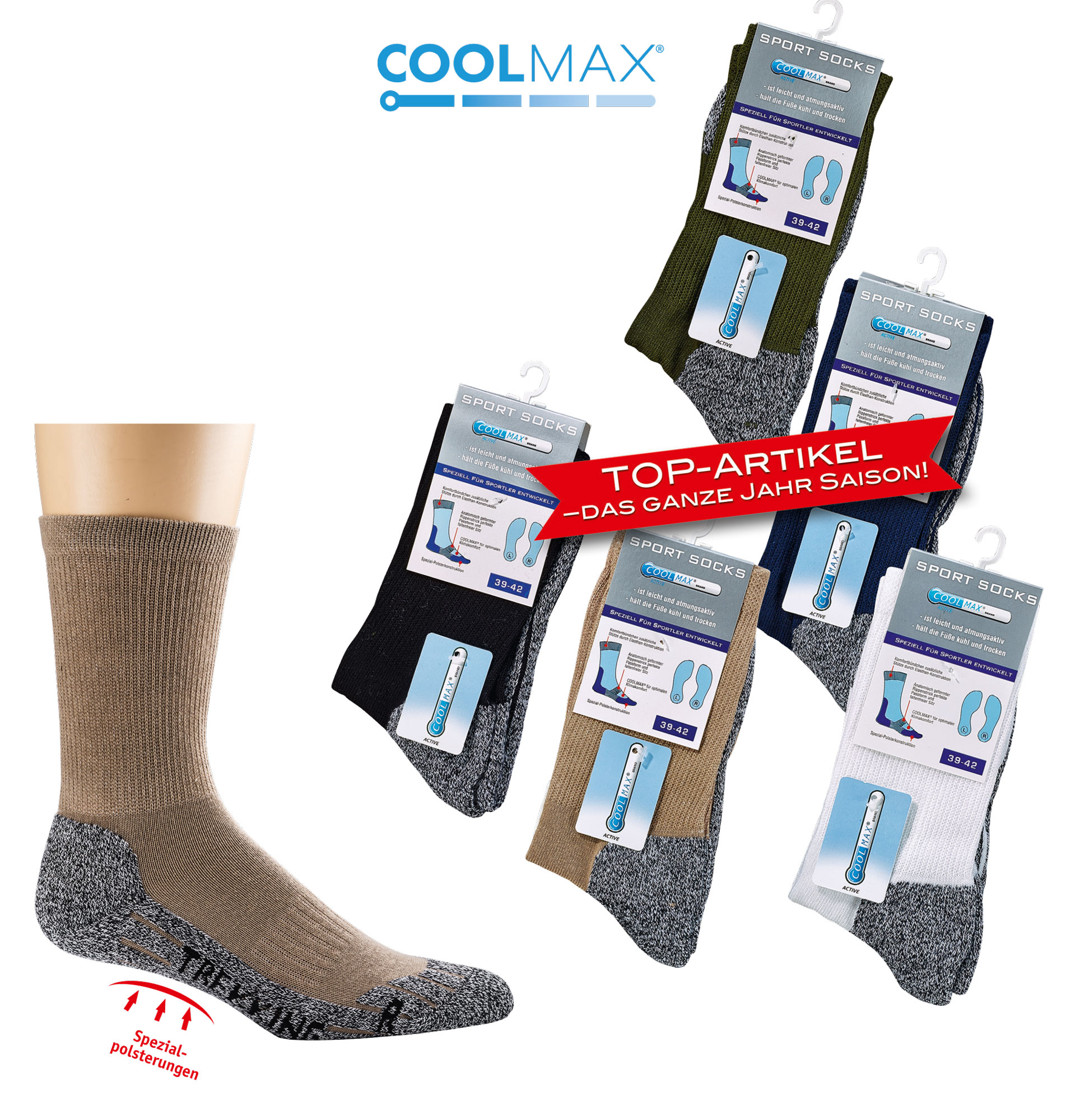 Socke Coolmax - schwarz
