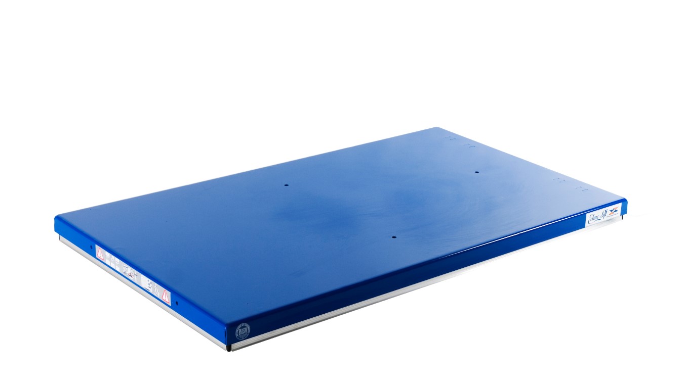 Flachhubtisch TCL 1000. Beladen mit Hubwagen ohne Grube.