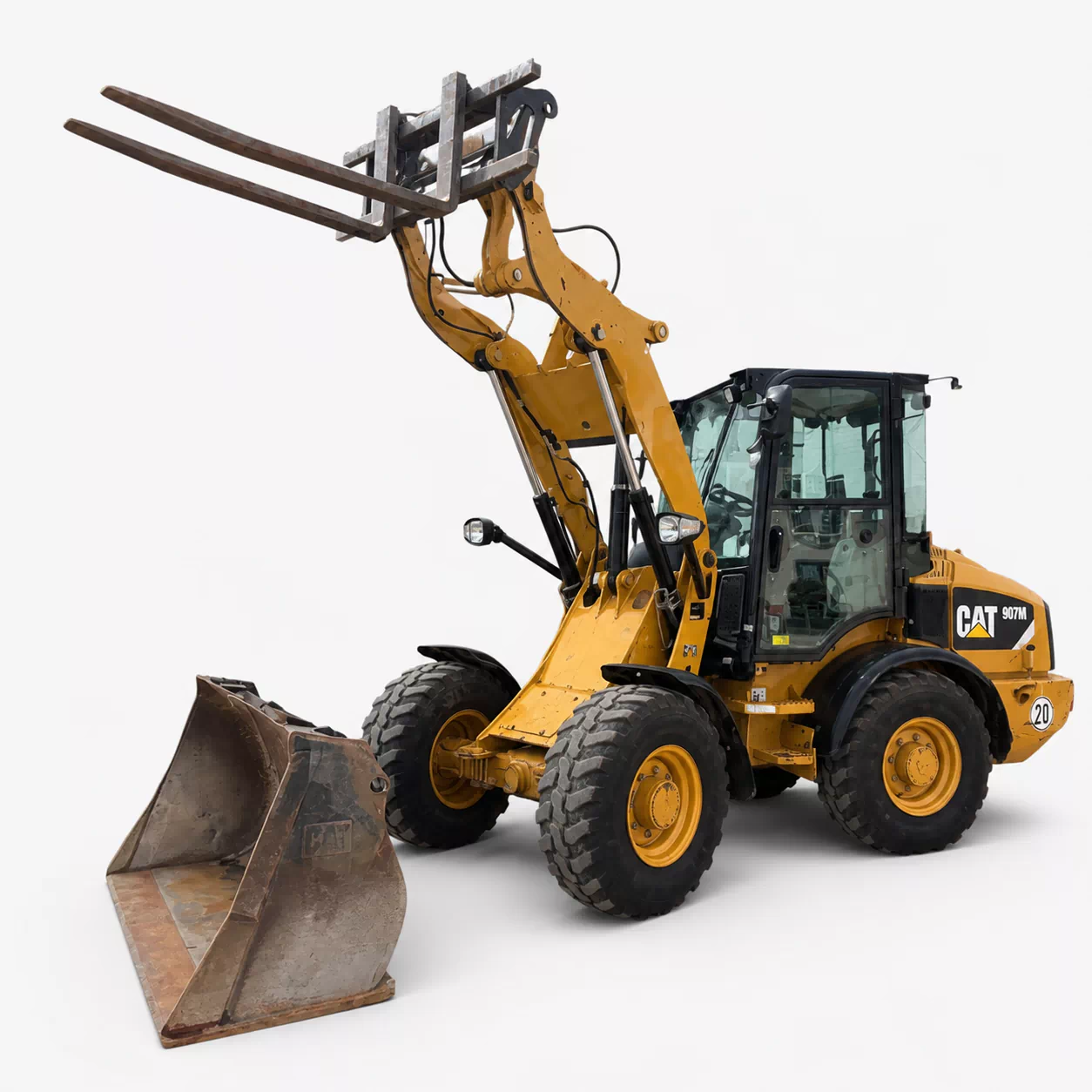 CAT Caterpillar 907H2 Kompaktradlader – BJ 2014 – 4.838 h 55 kW 5.810 kg Schaufel + Gabel