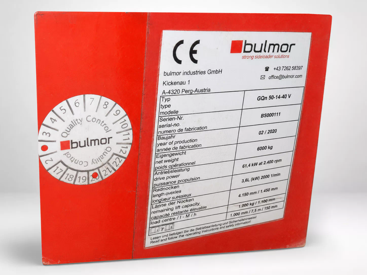 Bulmor GQ NR 50-14-40V-8811 LPG-Seitenstapler – Baujahr 2020, Duplexmast, 4.150 kg Tragkraft