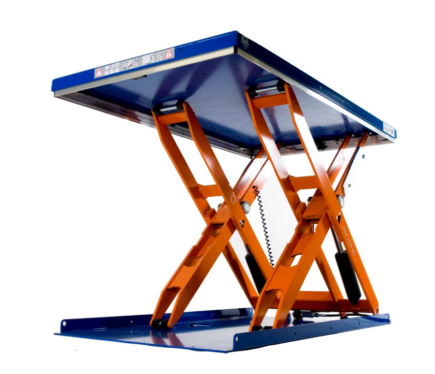 Flachhubtisch TCL 1000. Beladen mit Hubwagen ohne Grube.